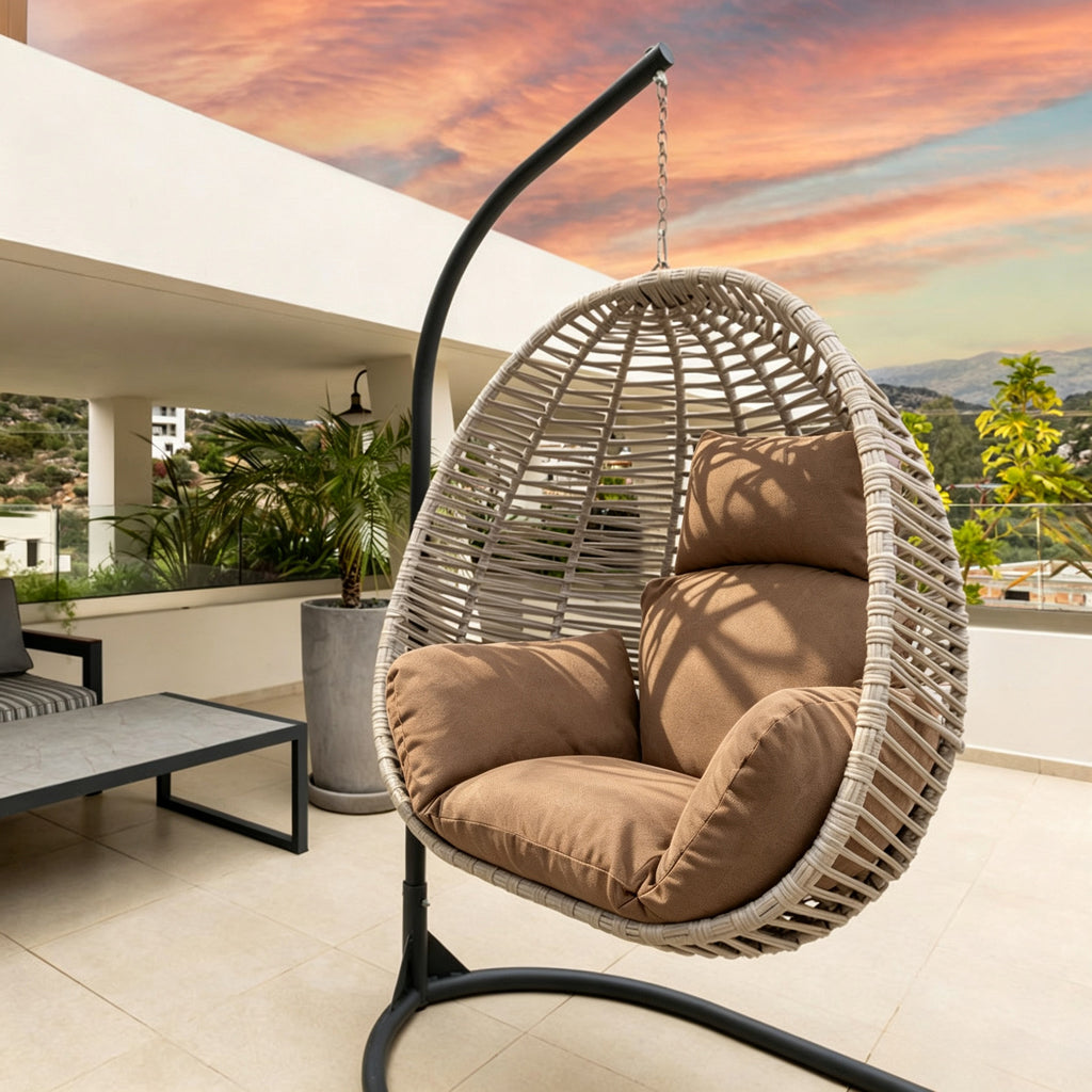 Hanging Egg Chair Cushion with Head Pillow, Thick Hollow Cotton Replacement Pad, Removable Washable Polyester Cover for Indoor Outdoor Wicker Swing Chair
