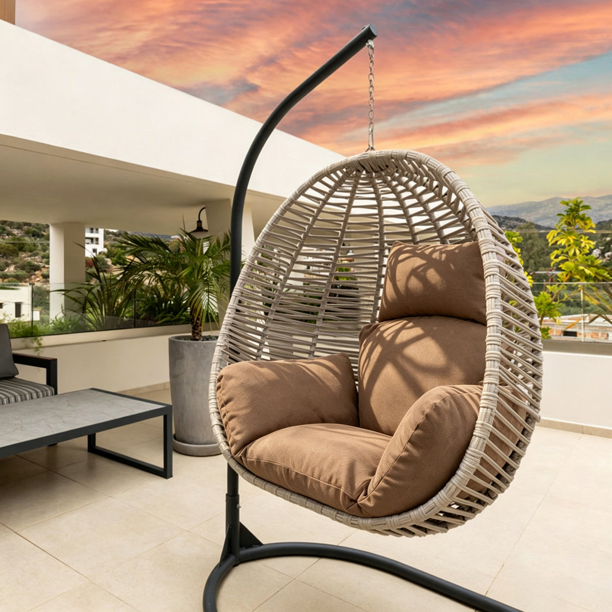 Hanging Egg Chair Cushion with Head Pillow, Thick Hollow Cotton Replacement Pad, Removable Washable Polyester Cover for Indoor Outdoor Wicker Swing Chair