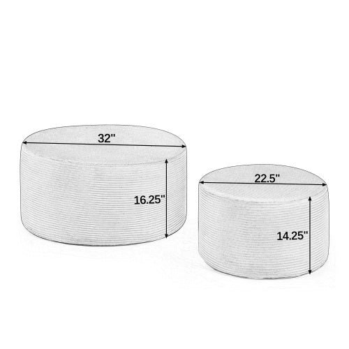 AEELLEEA Set of 2 Black Round Ottomans, Ribbed Upholstered Footstools for Living Room