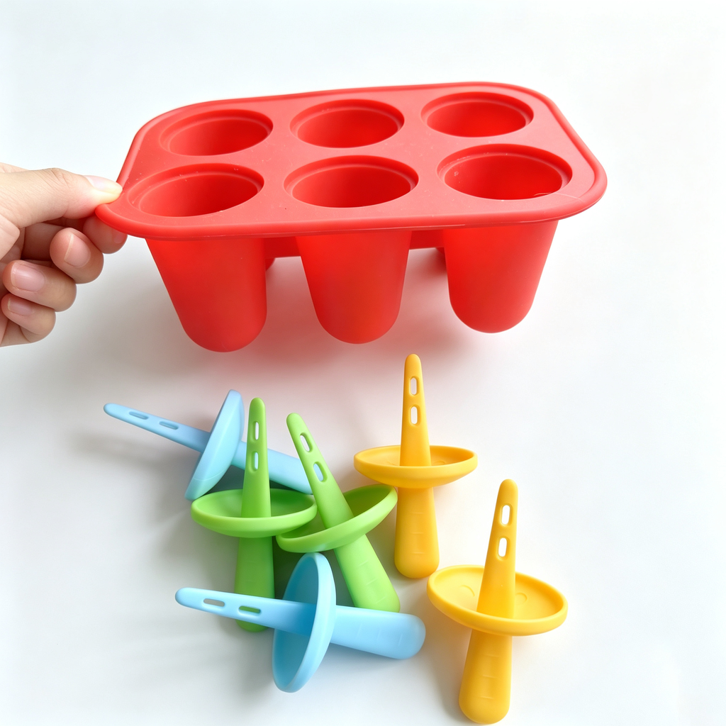 6 Cavity Silicone Popsicle Molds for Toddlers, BPA-Free Reusable Ice Pop Molds with Colorful Sticks, Easy Demold DIY Frozen Treat Molds for Juice, Yogurt and Fruit Puree