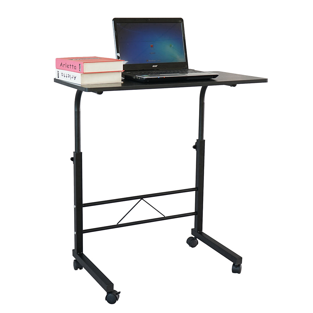 AEELLEEA- Adjustable Height Rolling Side Table, Mobile Chipboard Steel End Table with Wheels