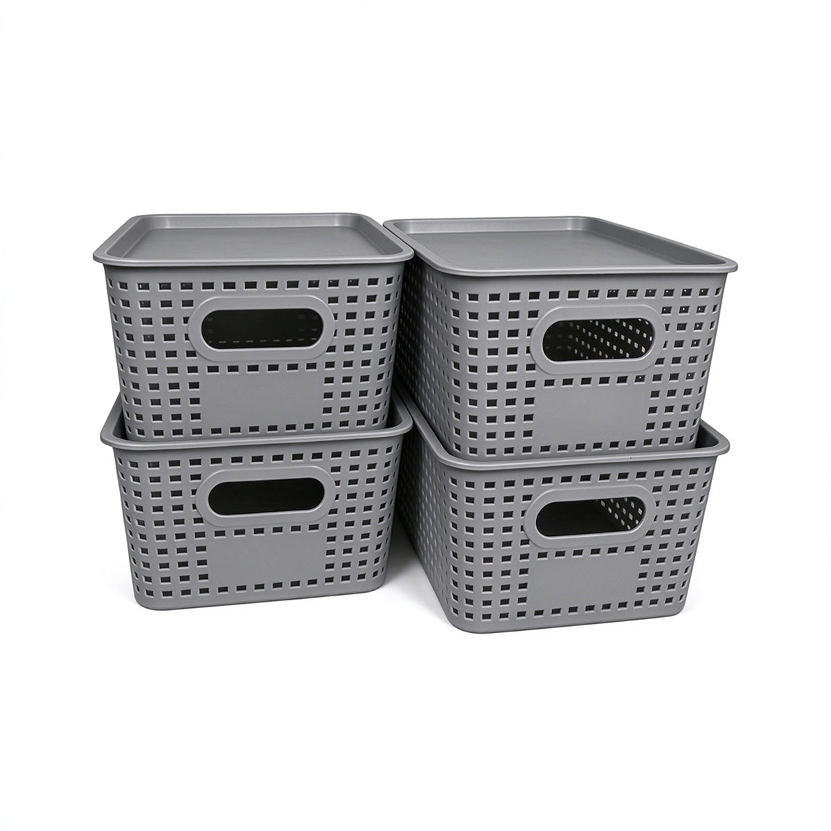 4-Pack Plastic Storage Bins with Lids, Stackable Storage Baskets for Shelves, Drawers, Closets, Playrooms, Classrooms and Offices