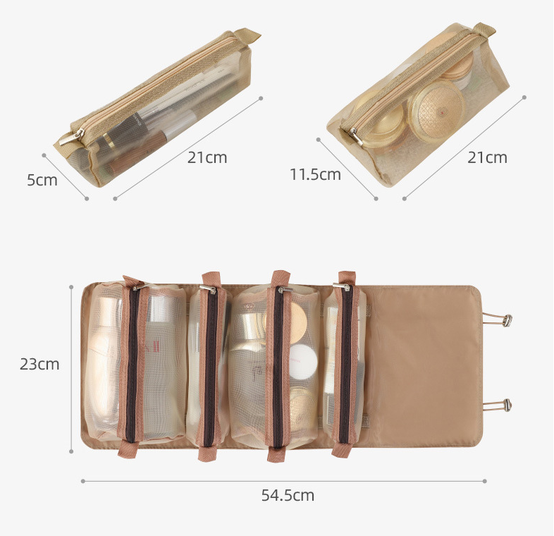 4-in-1 Multifunctional Makeup Storage Bag, Portable Hanging Toiletry Bag with 4 Removable Compartments, Water-resistant Travel Cosmetic Organizer for Business Trip & Home Use