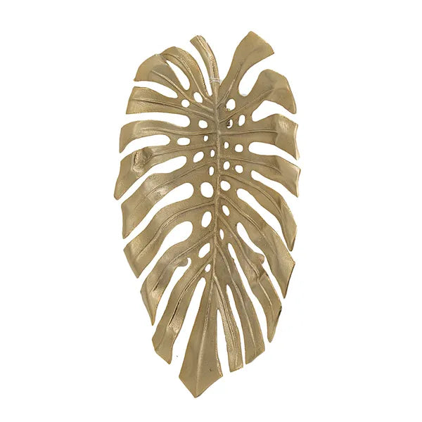 Gold Monstera Leaf Wall Decor 18.9×13.4×1.4 Inch, Aluminum Tropical Leaf Wall Art, Dual-use Wall Hanging & Tabletop Display