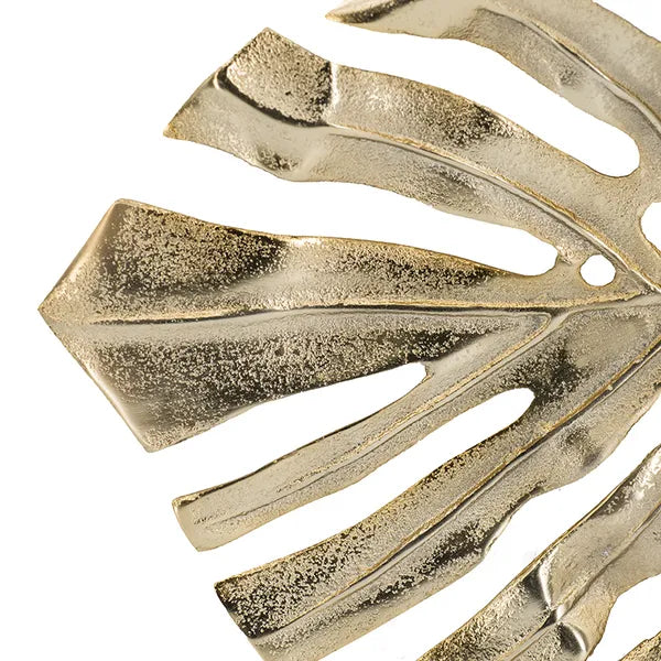 Gold Monstera Leaf Wall Decor 18.9×13.4×1.4 Inch, Aluminum Tropical Leaf Wall Art, Dual-use Wall Hanging & Tabletop Display