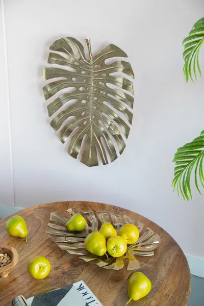 Gold Monstera Leaf Wall Decor 18.9×13.4×1.4 Inch, Aluminum Tropical Leaf Wall Art, Dual-use Wall Hanging & Tabletop Display