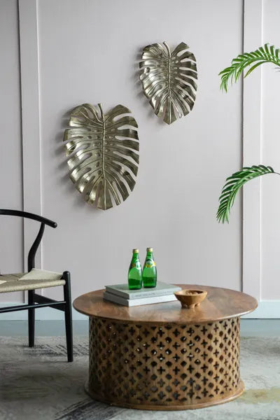 Gold Monstera Leaf Wall Decor 18.9×13.4×1.4 Inch, Aluminum Tropical Leaf Wall Art, Dual-use Wall Hanging & Tabletop Display