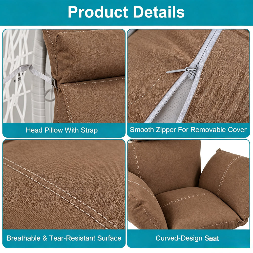 Hanging Egg Chair Cushion with Head Pillow, Thick Hollow Cotton Replacement Pad, Removable Washable Polyester Cover for Indoor Outdoor Wicker Swing Chair