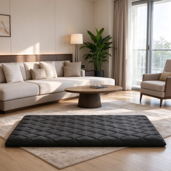 AEELLEEA Quilted Padded Floor Mat, Black, 80" x 54" x 3.5"