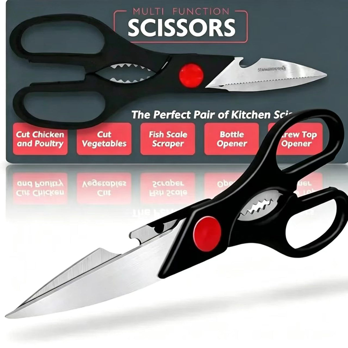 AEELLEEA-Heavy Duty Multi-Purpose Kitchen Scissors, Sharp Scissors with Nutcrackers,Bottle Opener, Vegetable Cutting Scissors,Multi-Purpose Gadgets