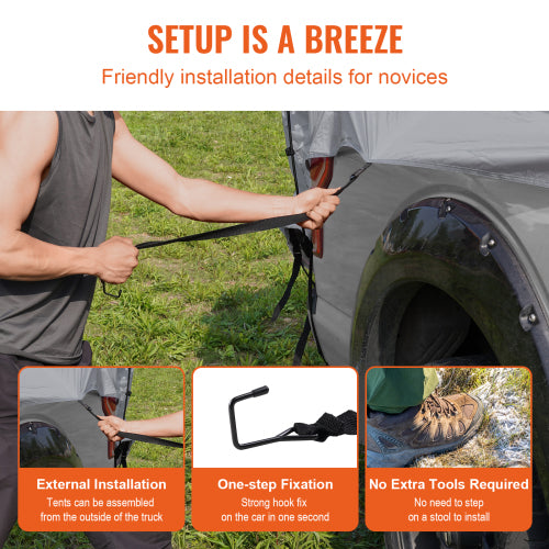 Truck Bed Tent with Rainfly for 5.5 6 ft Pickup, Camping Shell 79 x 65 x 67 in, 2 3 Person Waterproof Tailgate Tent
