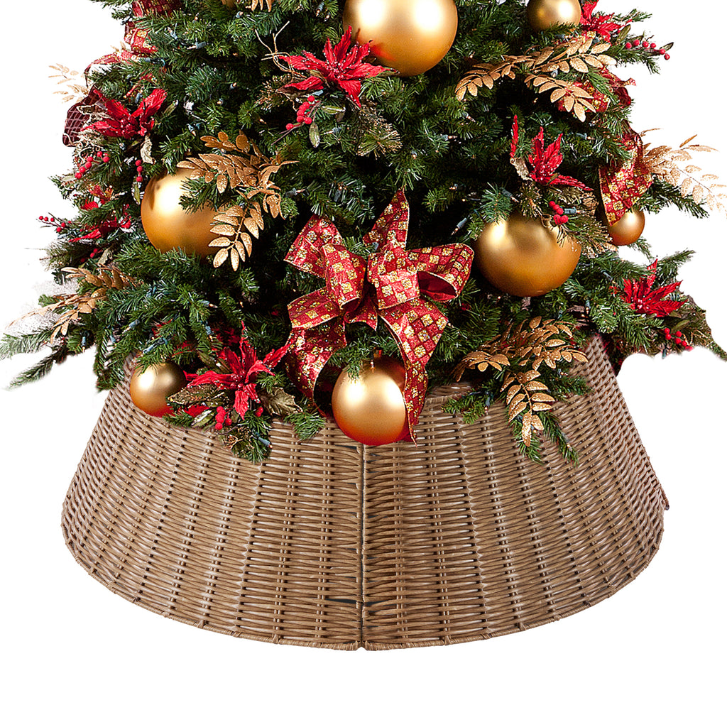 Aeelleea brown Christmas Tree Collar Rattan Tree Skirt Stand Base Cover for Holiday Decor
