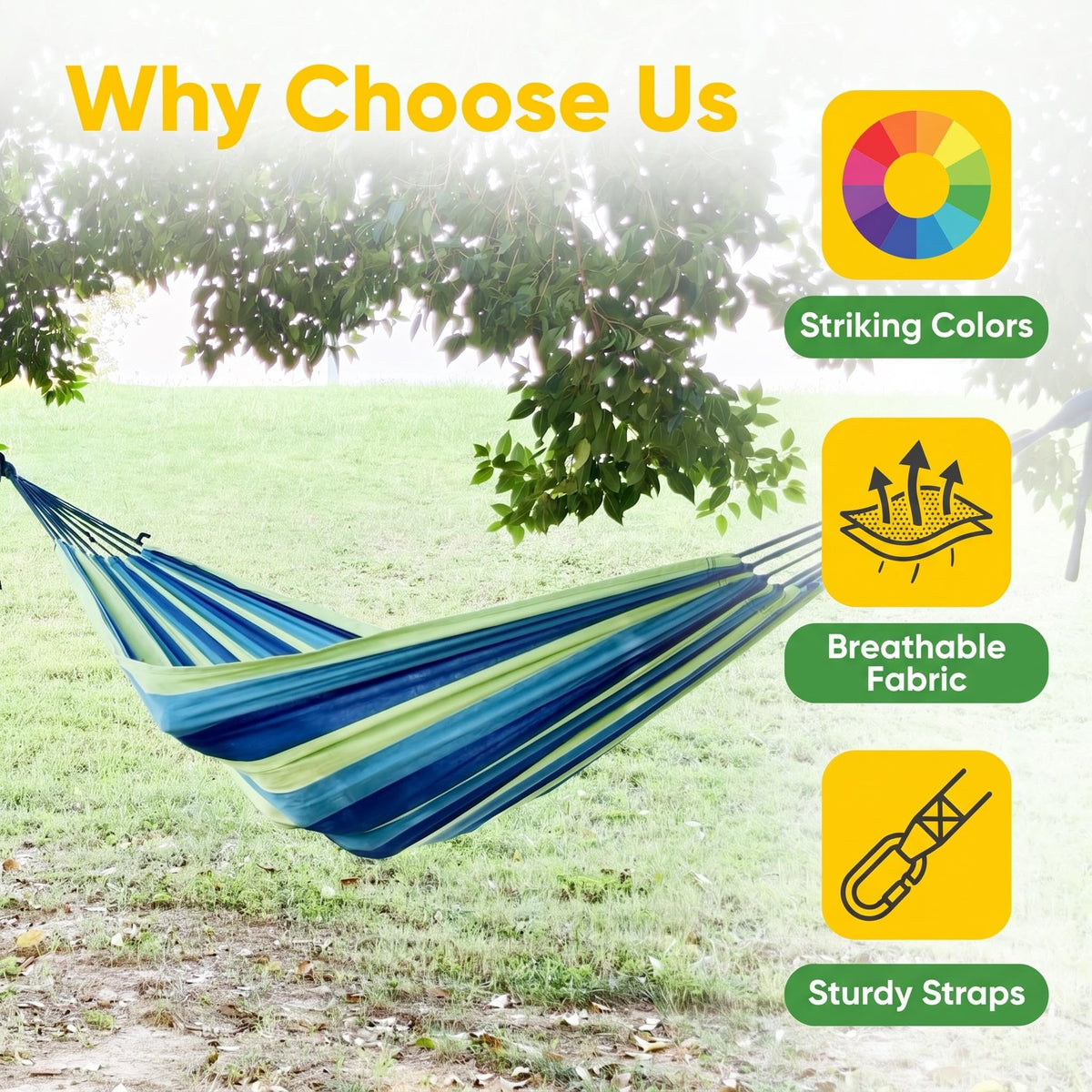 1pc Outdoor Canvas Hammock Camping Swing with Tree Ropes, Heavy Duty for Garden Patio Backyard