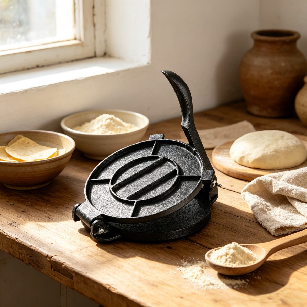 AEELLEEA 7.87 Inch Cast Iron Tortilla Press, Heavy Duty Tortilla Maker for Homemade Tortillas, Roti, Flatbread