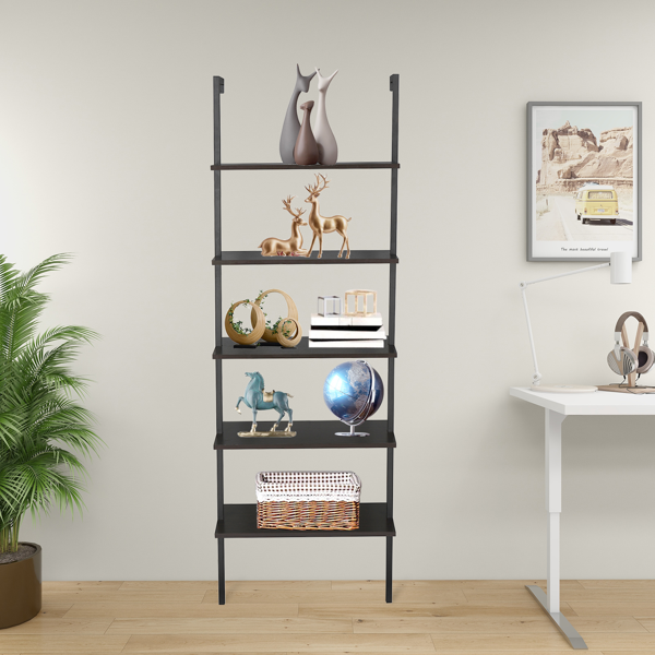 AEELLEEA 5-Tier Ladder Bookshelf, Wall Mounted Industrial Open Storage Bookcase with Metal Frame for Living Room Office