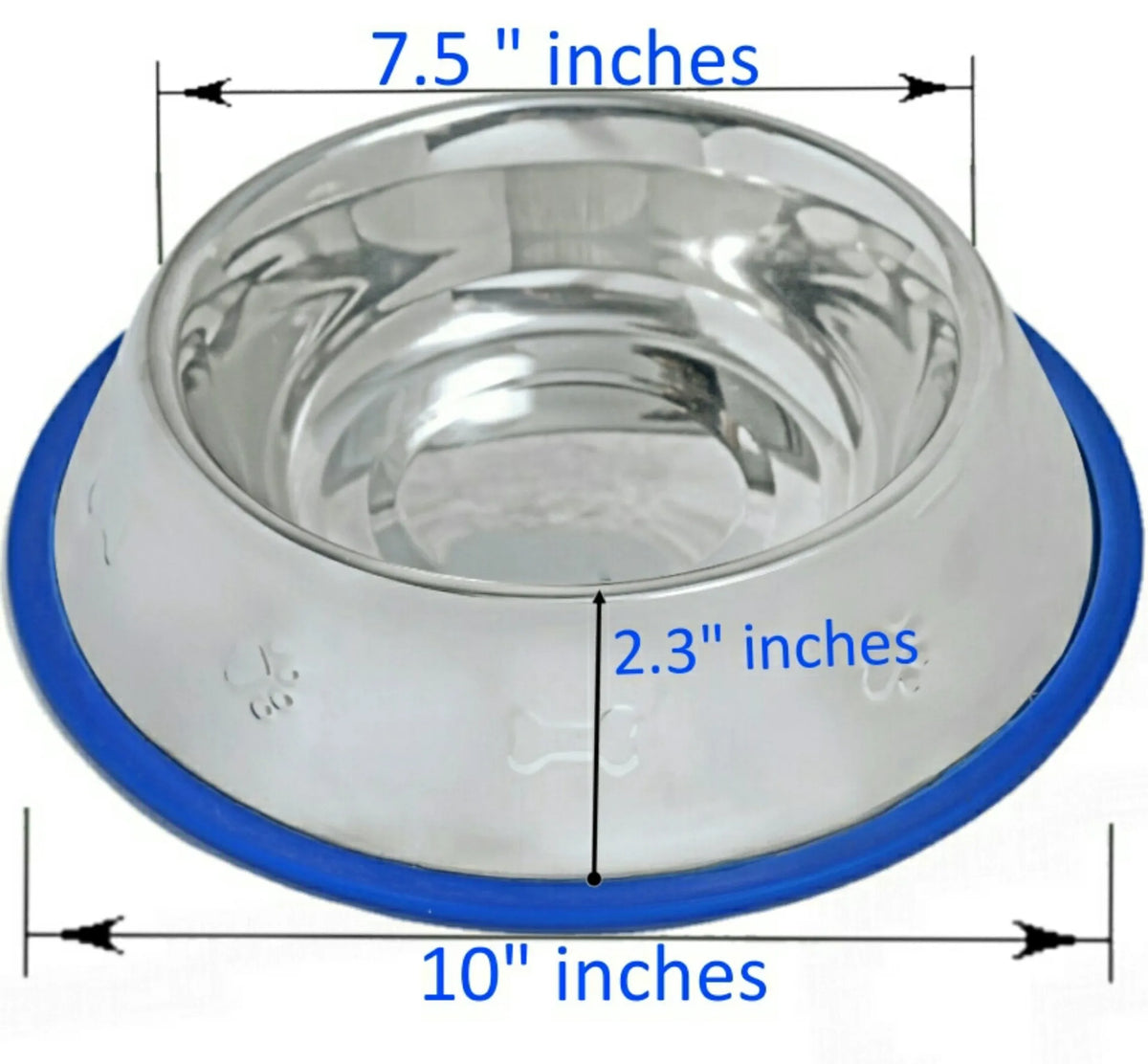 Etched Stainless Steel Dog Bowl, Pet Food Water Bowl with Non-Slip Blue Silicone Base
