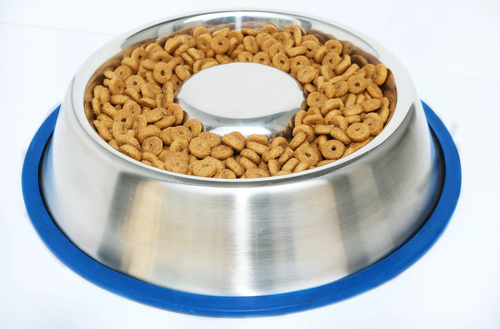 Slow Feed Anti Bloat Dog Bowl, Stainless Steel Pet Feeder with Bonded Non-Slip Silicone Base for Fast Eaters