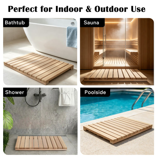 AEELLEEA Natural Red Cedar Shower Mat, 24 x 16 in Wooden Bath Mat with Non-Slip Feet, 300 lb Capacity