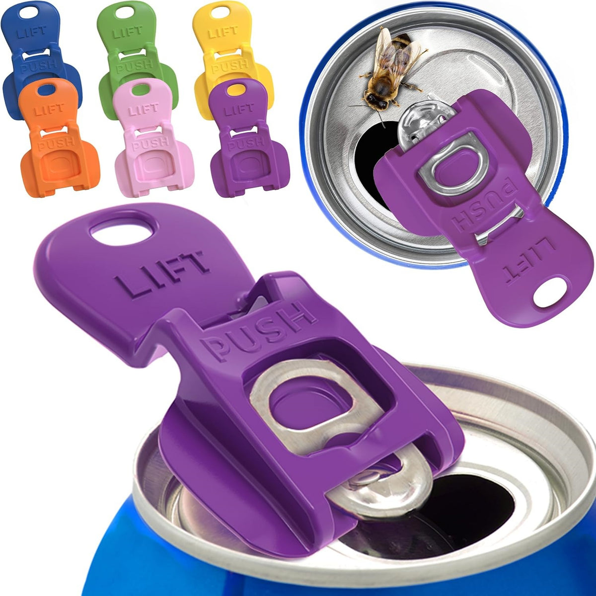 6 Pack Colorful Soda Can Tab Opener & Drink Protector, Reusable Beverage Can Shield Keeps Bees, Bugs & Dust Out, for Beer, Pop, Picnic, BBQ & Camping