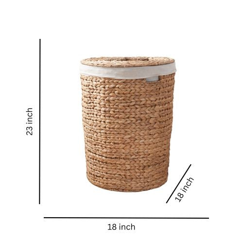 AEELLEEA 18 x 23 Inch Round Water Hyacinth Laundry Hamper with Lid & Removable Liner, Woven Storage Basket for Bedroom