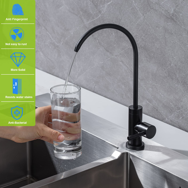 AEELLEEA Drinking Water Faucet, Matte Black Gooseneck RO Water Filter Faucet, 360° Swivel Spout, Single Handle, Stainless Steel