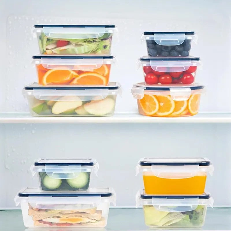 Airtight Meal Prep Container Set with Locking Lids, 12pcs Re-usable Plastic Food Storage Containers, Stackable Kitchen Organizer Boxes