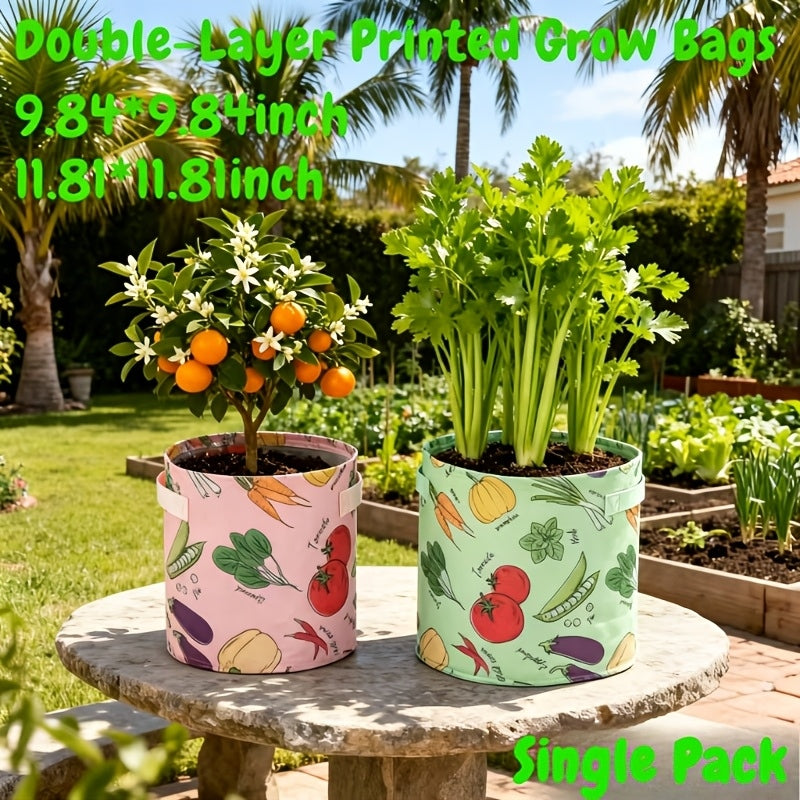3 Gallon Plant Grow Bags, 5-Pack Vegetable Printed Fabric Planter Pots with Handles, 2 Colors Optional, for Vegetable Flower Garden