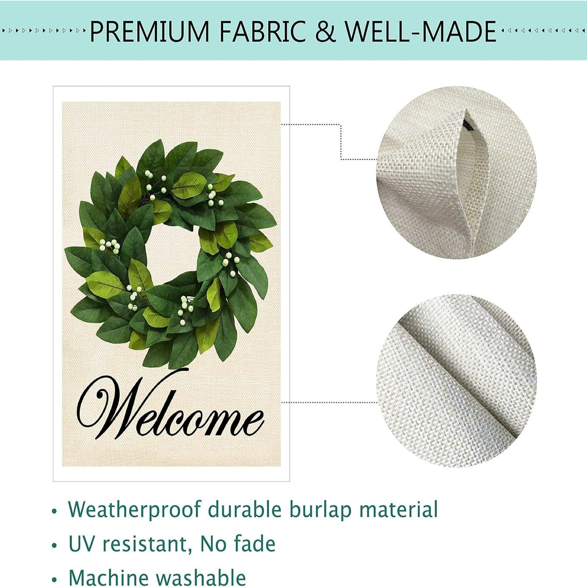 Magnolia Leaves Wreath Welcome Garden Flag, Vertical Double Sided Burlap Small Yard Flag, Farmhouse Spring Summer Seasonal Outdoor Lawn Decor Flag