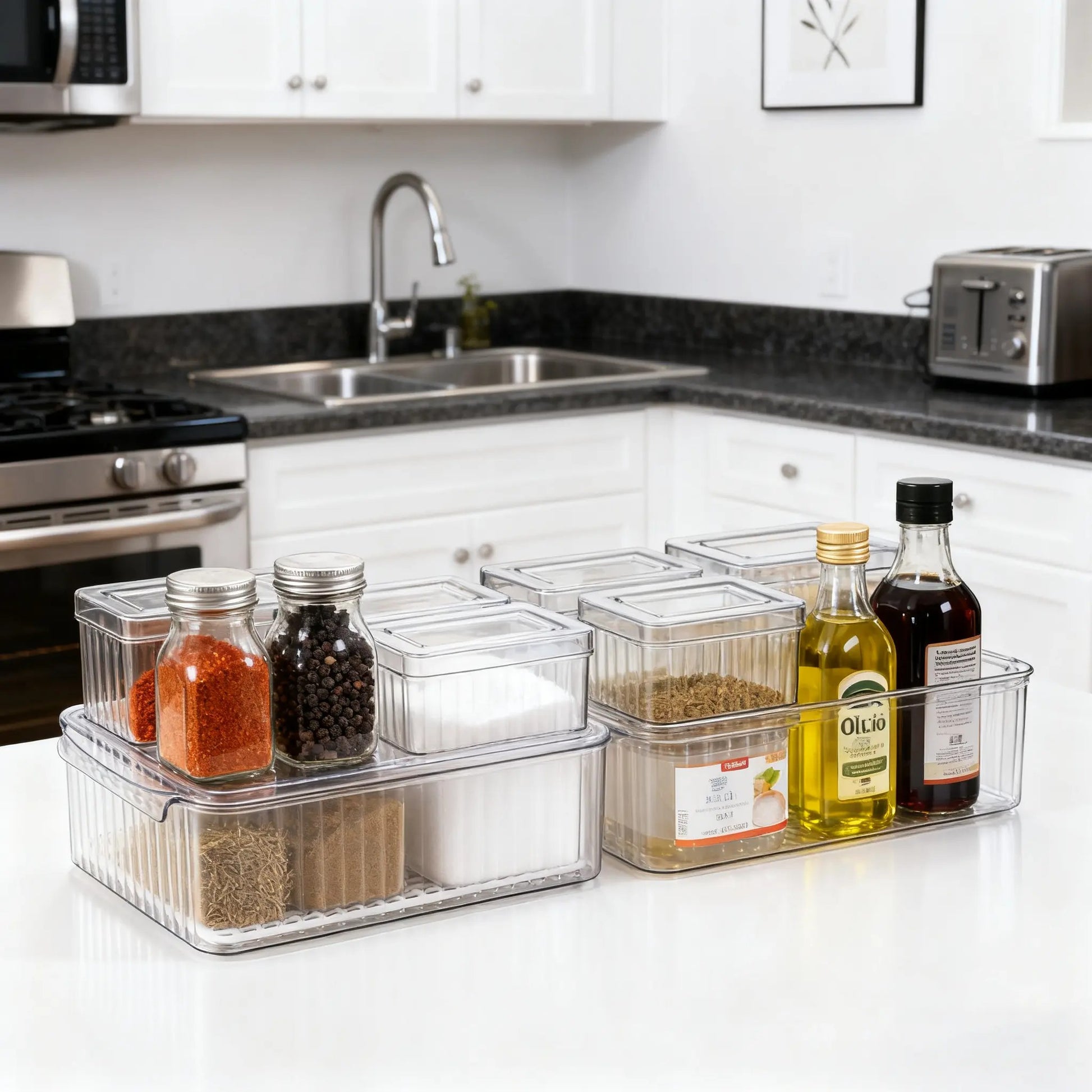 7 Pcs Clear Fridge Organizer Bins with Lids, Stackable Refrigerator Storage, 3 Sizes Pantry Organization Containers for Kitchen Freezer & Cabinet