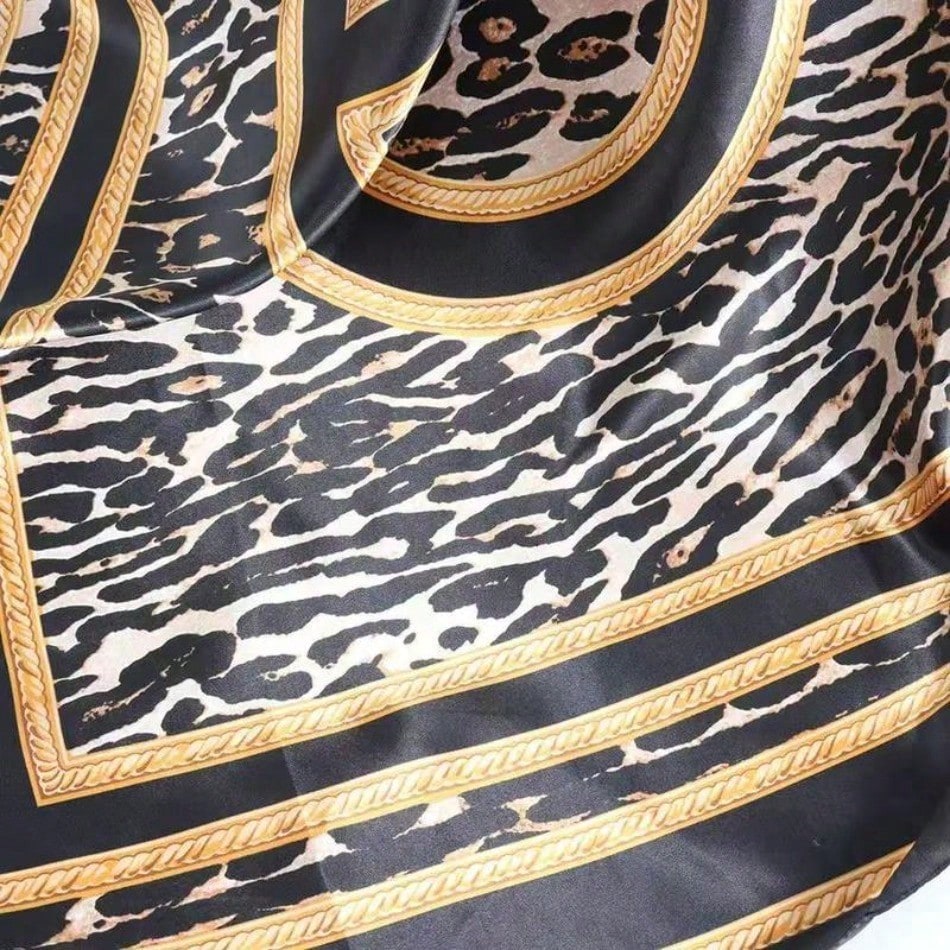 Black Gold Leopard Print Satin Square Scarf,Luxury Animal Pattern Neck Scarf Wrap for Women Hair Wrapping, Party Daily Accessory