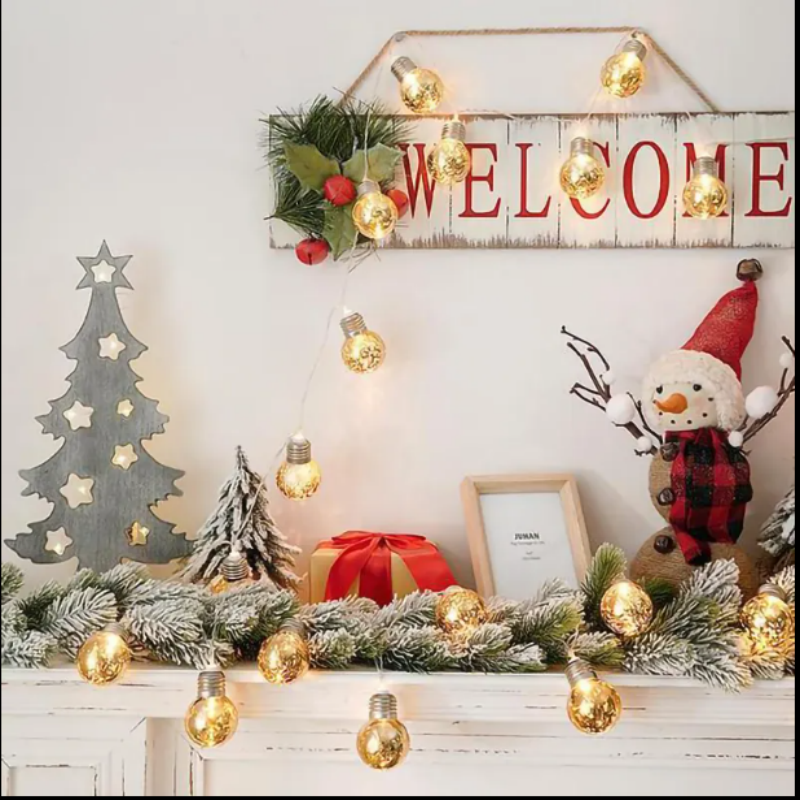 Christmas Gold Foil Globe Bulb LED String Lights, Warm White Fairy Lights for Holiday Xmas Party Indoor Decor