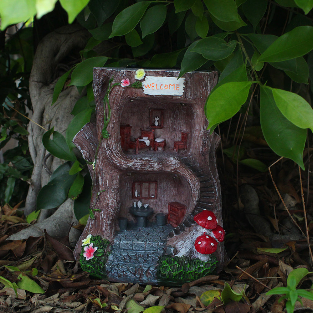 Fairy Garden House Outdoor, Gnome Miniature House Sculpture, Large Fairy Garden Decor for Patio Lawn Path, Outdoor Garden Decorations, 8" Tall