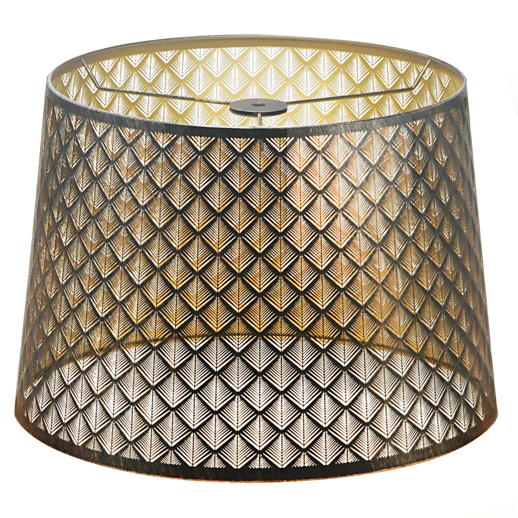 ALUCSET 12"×14"×10" Drum Lamp Shade, Bronze Gold Diamond Lattice Etched Metal Lampshade with Spider Fitter for Table & Floor Lamps