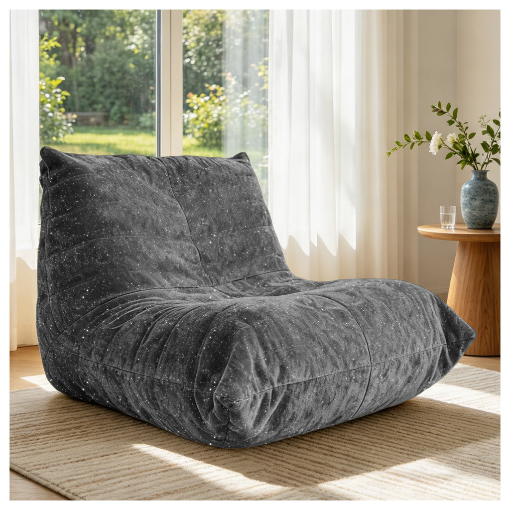 AEELLEEA Sparkling Chenille Bean Bag Chair, Ergonomic Lazy Sofa with Removable Cover & Anti-Slip Base