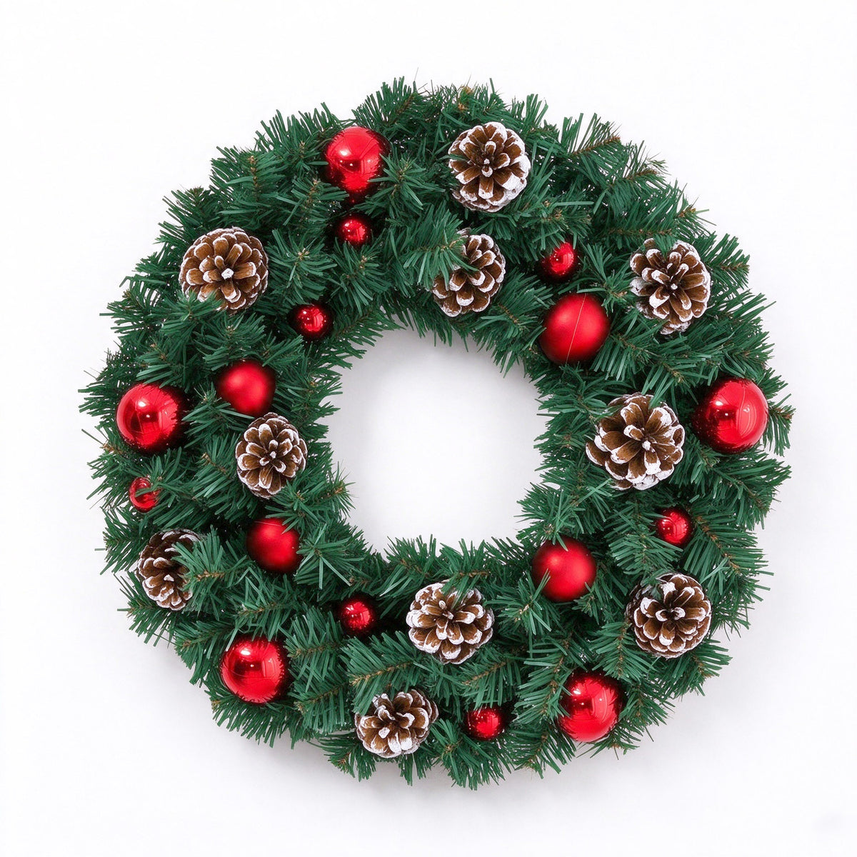 11.8 in Christmas Wreath, Artificial Pine Wreath with Pine Cones and Red Christmas Balls, Decorative Hanging Door Wreath for Home Decor