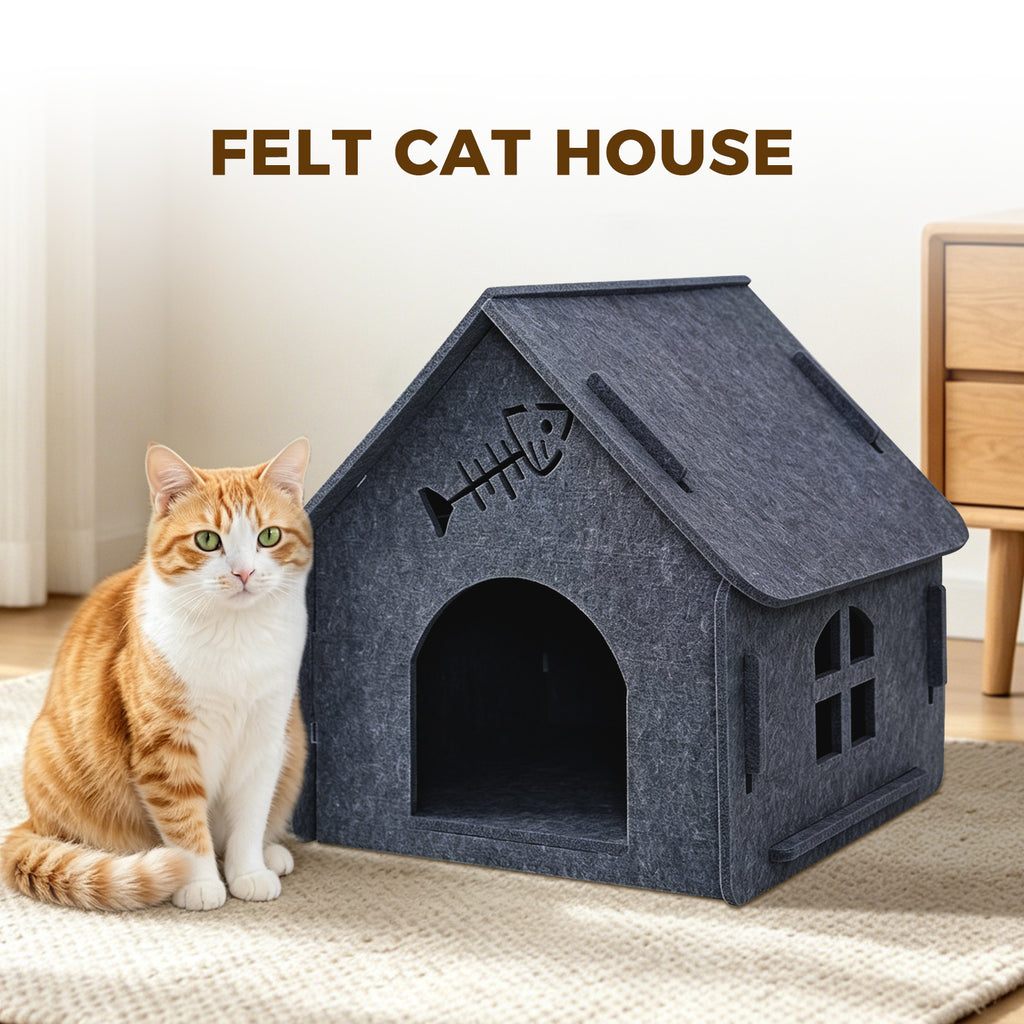 Scratch Resistant Felt Cat House Indoor Warm Insulated Cat Cave Bed Compatible with Pet Heating Pads for Kittens Small Cats