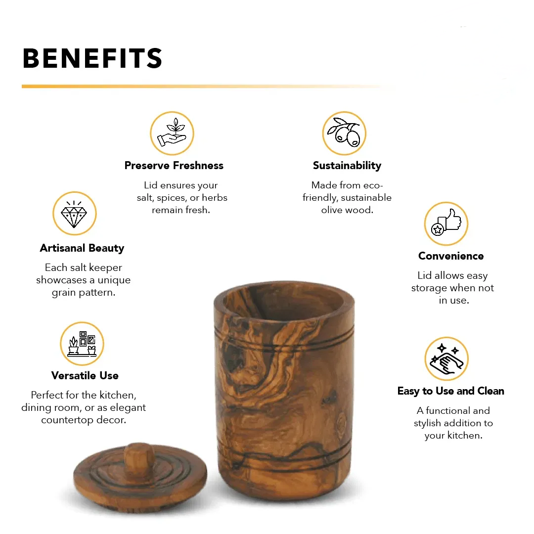 AEELLEEA Olive Wood Airtight Canister with Lid Handmade Wooden Storage Jar for Spices Salt Herbs Kitchen Decor