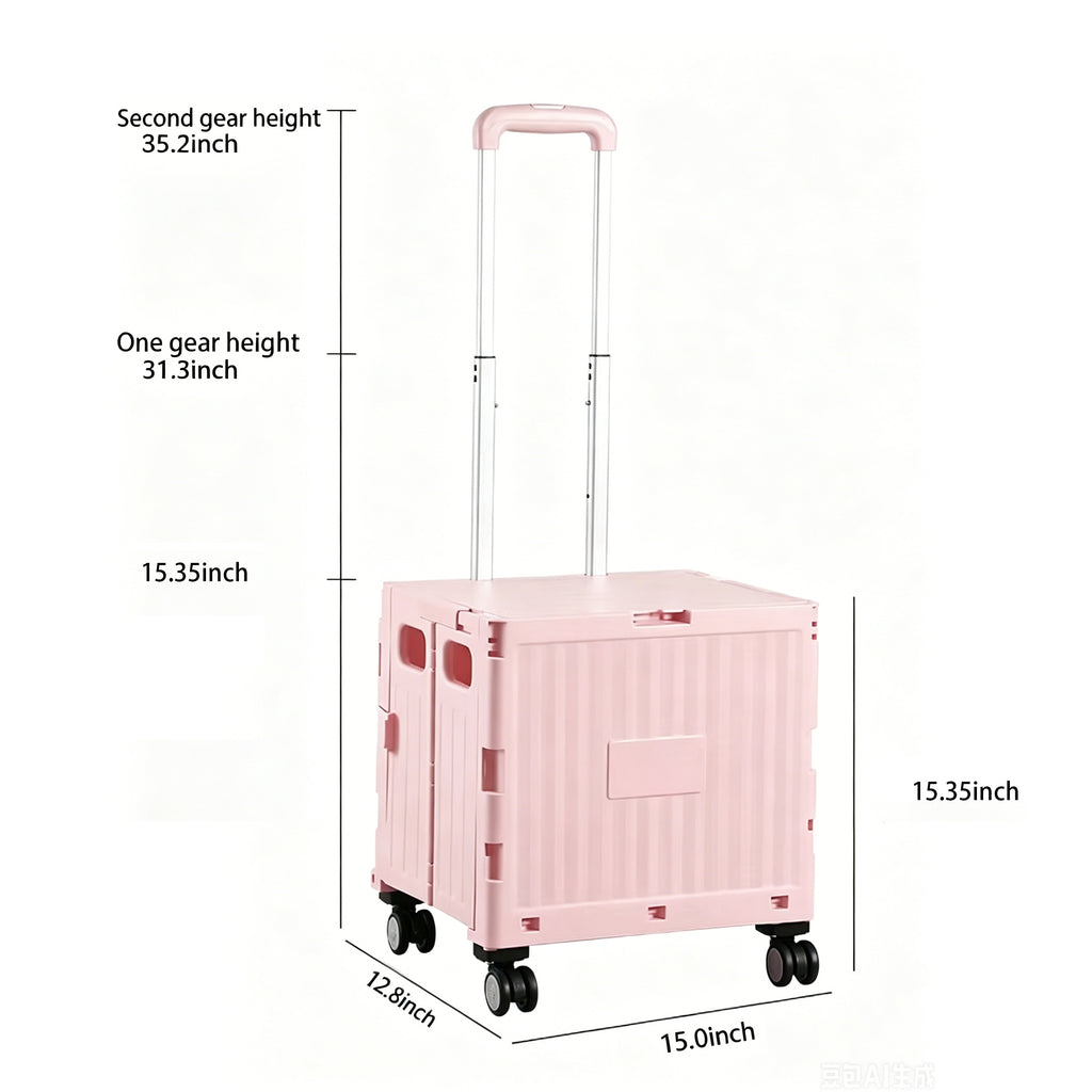 Foldable Utility Cart Portable Rolling Crate with Lid Collapsible Handcart Shopping Trolley Telescopic Handle 4 Wheels for Picnic Camping Outdoor Use