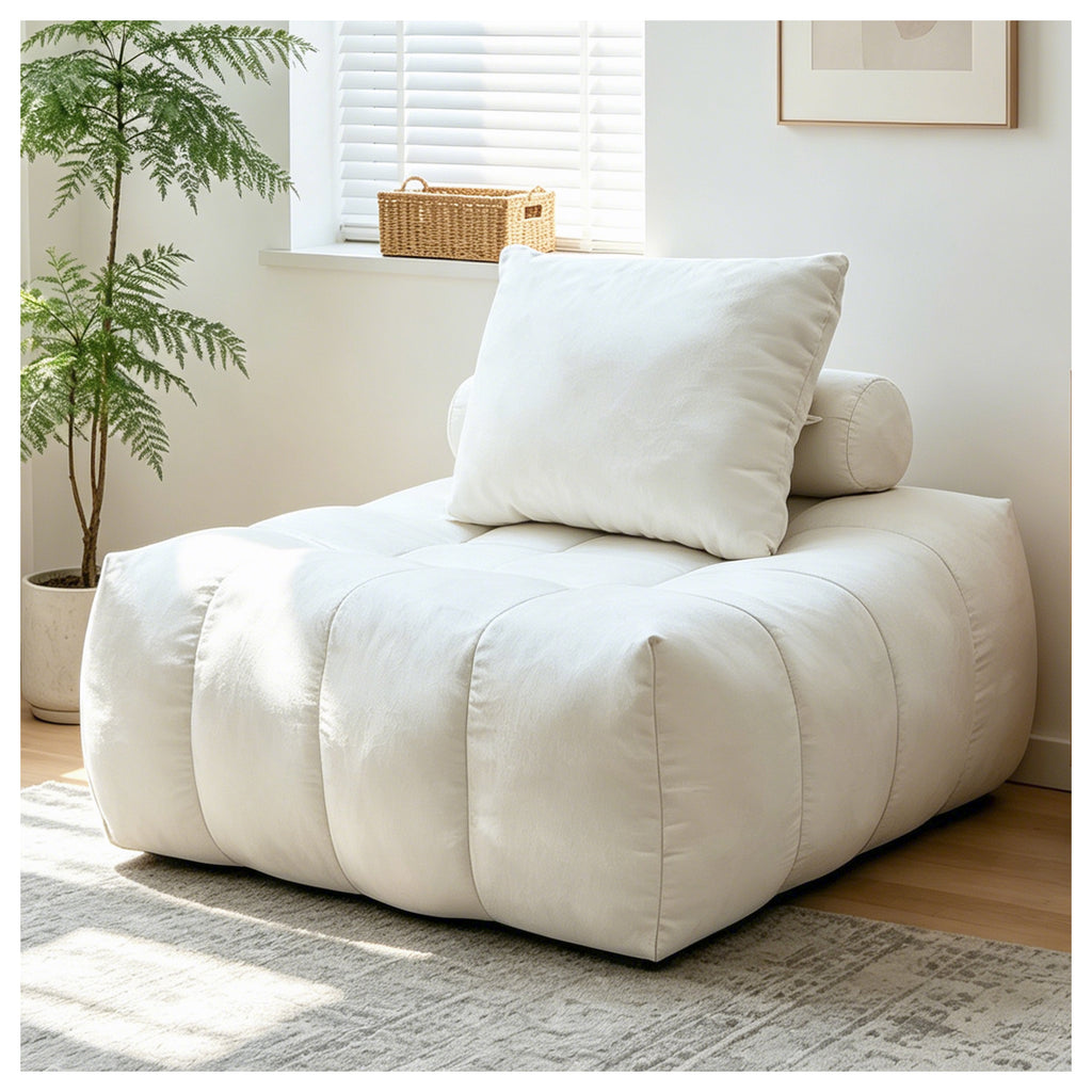AEELLEEA Bean Bag Lounge Chair for Adults with Pillow, Foam Filled Armless Accent Chair, Cozy Floor Sofa for Living Room, White