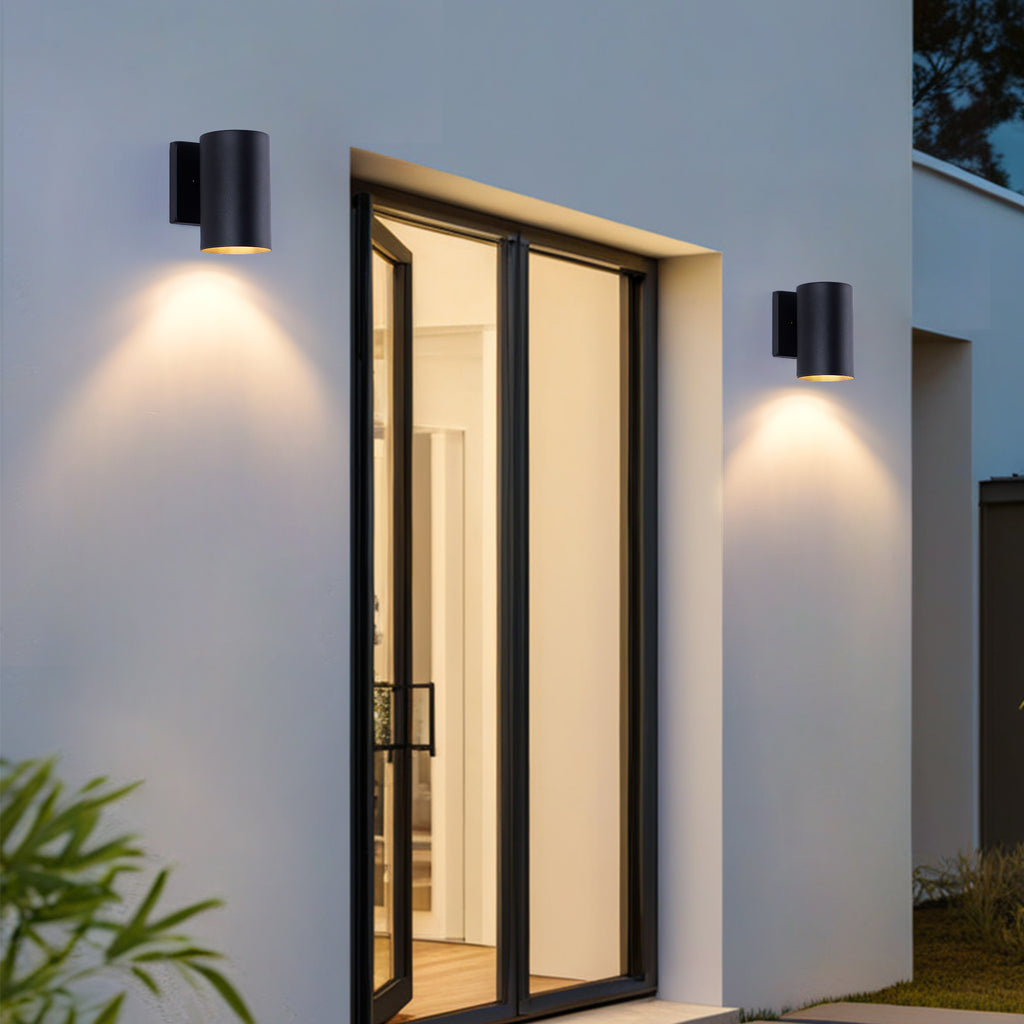 2 Pack Black Cylinder Downlight Wall Sconce, Aluminum Hardwired Wall Mount Light Fixture, Modern Single Direction Outdoor Wall Lamp