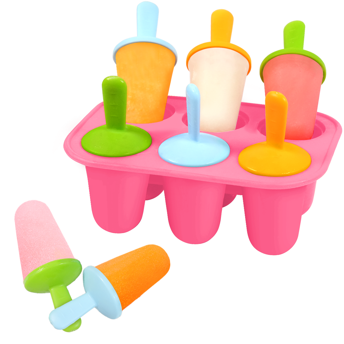 AEELLEEA 6 Cavity Silicone Popsicle Molds, BPA-Free Reusable Ice Pop Molds with Colorful Sticks, Easy Demold Frozen Treat Molds for Juice