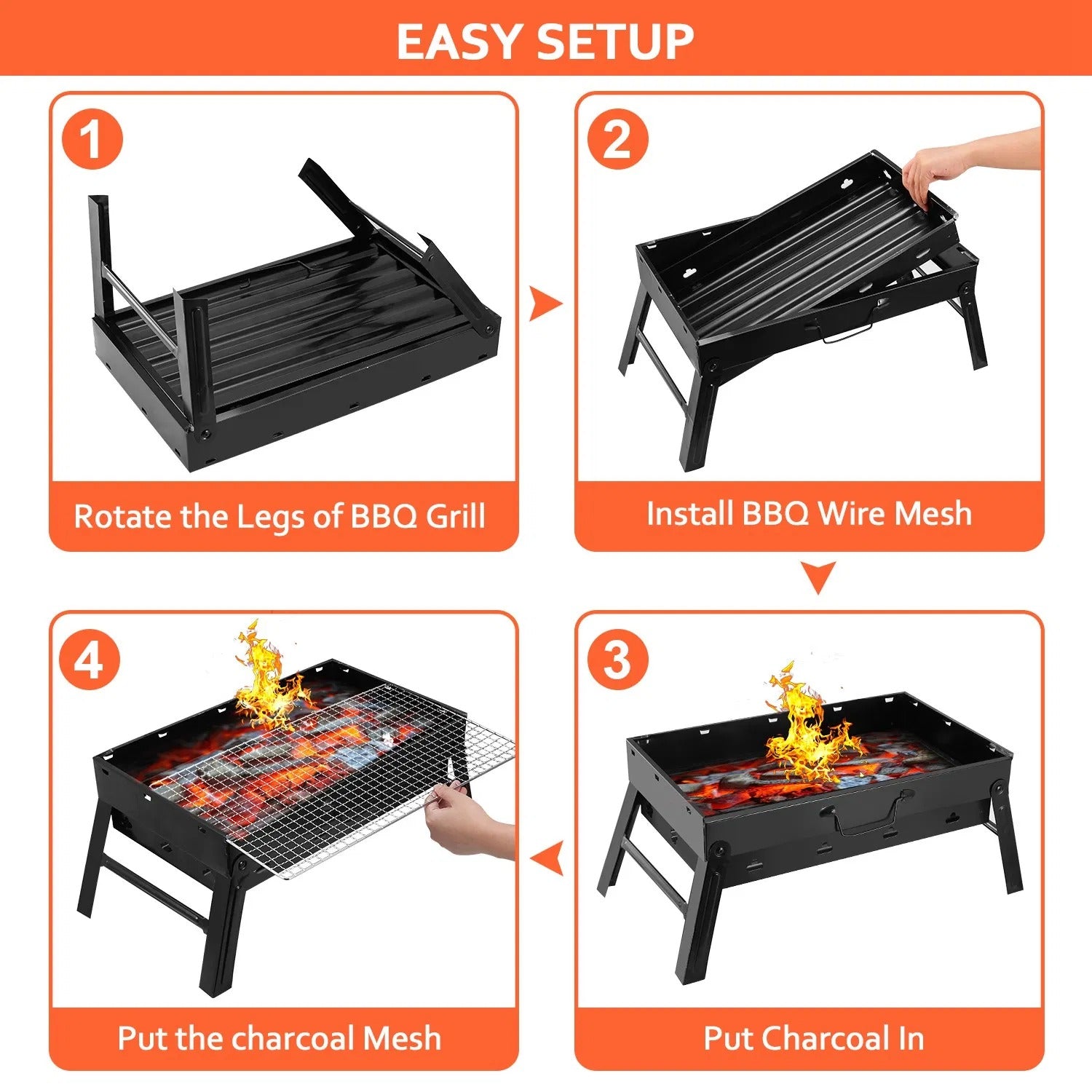 colonsPortable Foldable Charcoal BBQ Grill, 17" Outdoor Charcoal Grill with Wire Mesh, Easy Setup Tabletop Camping Grill for Patio, Picnic, Backyard, Travel, Black