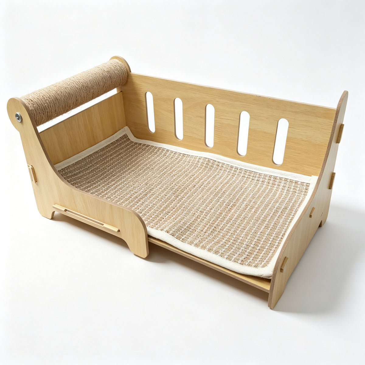 Cat Scratcher Couch Bed with Sisal Scratching Post, Wooden Cat Lounge Furniture for Indoor Cats