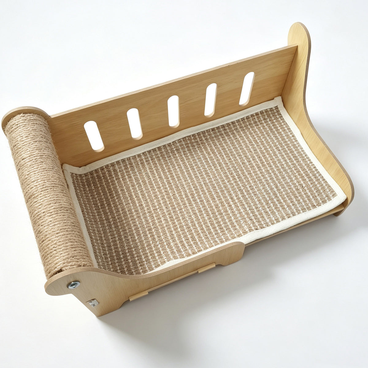 Cat Scratcher Couch Bed with Sisal Scratching Post, Wooden Cat Lounge Furniture for Indoor Cats
