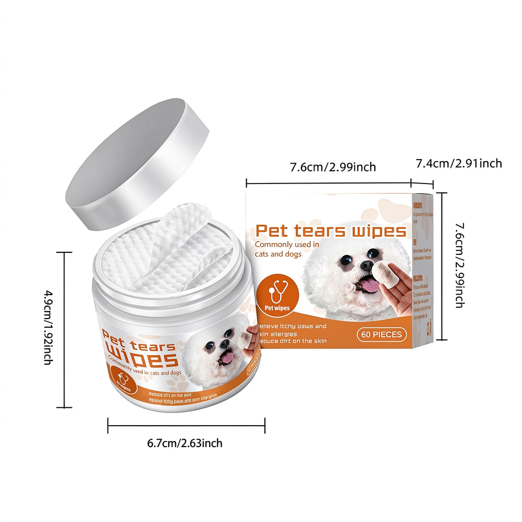 AEELLEEA Pet Tear Stain Wipes for Dogs Cats, Natural Aloe Chamomile Eye Cleaning Wipes, Hypoallergenic, 60 Count