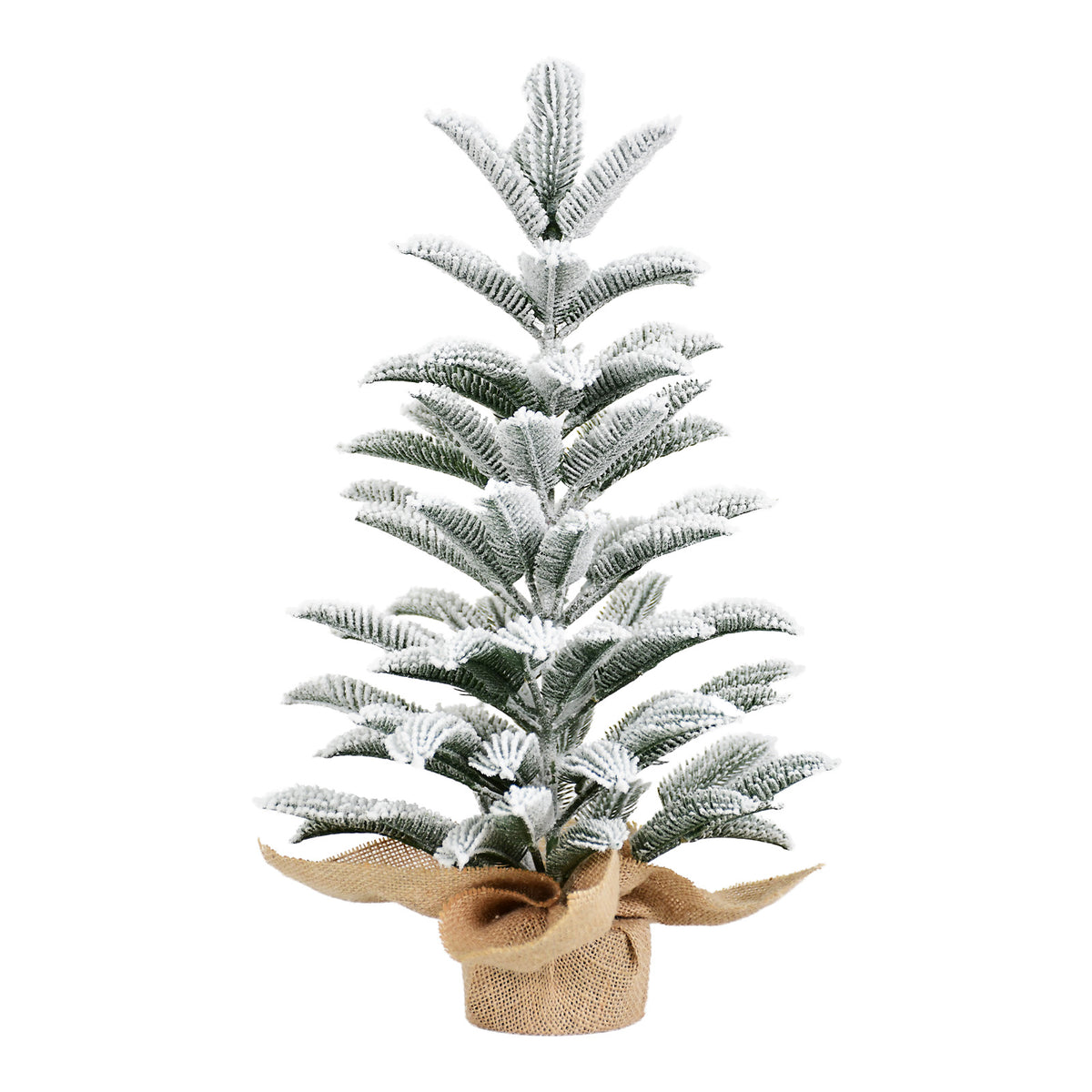 20" Mini Flocked Christmas Tree with Burlap Base, Small Artificial Snowy Tabletop Tree for Small Spaces & Indoor Holiday Decor.