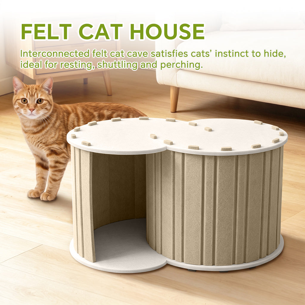Cat Tunnel Bed with Hideaway House, Collapsible Indoor Cat Play Tunnel for Resting and Playing, Enclosed Pet Nest for Cats Kittens and Small Animals