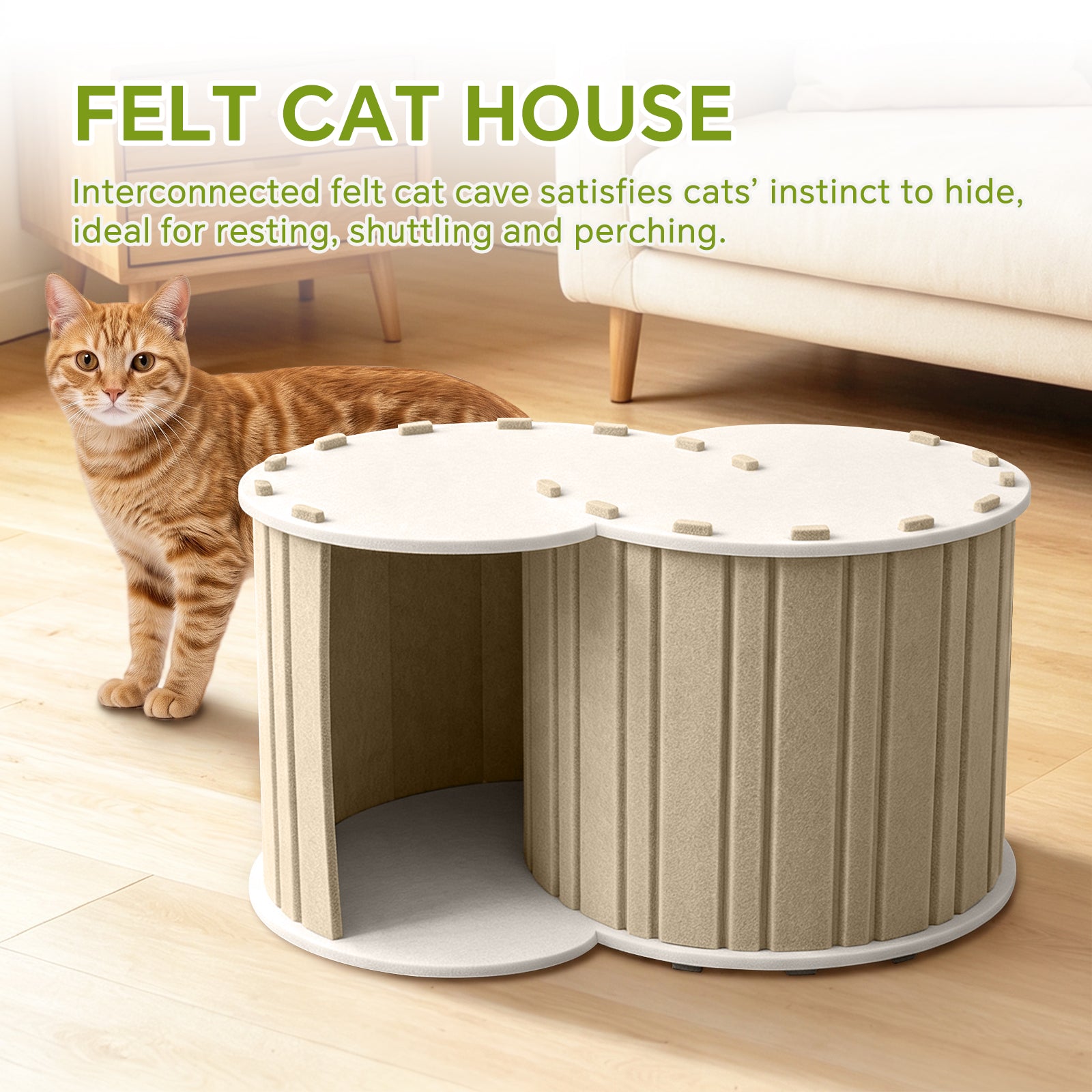 Cat Tunnel Bed with Hideaway House, Collapsible Indoor Cat Play Tunnel for Resting and Playing, Enclosed Pet Nest for Cats Kittens and Small Animals