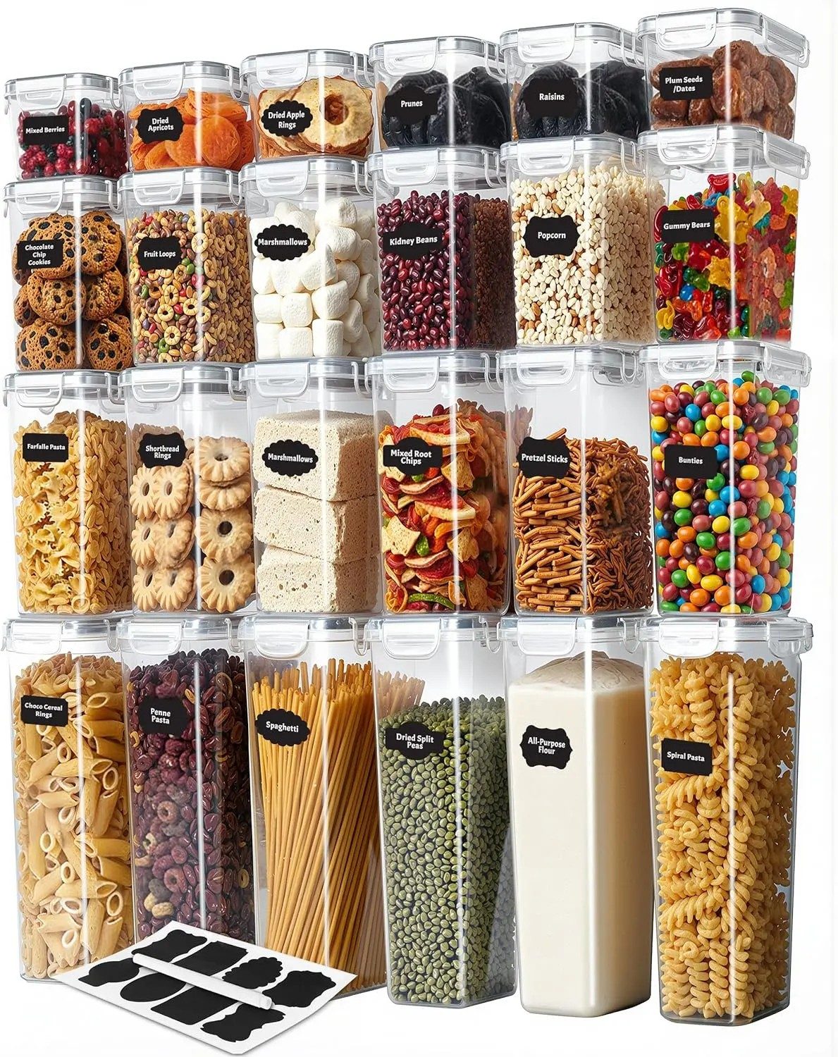 24 Pcs Airtight Food Storage Containers with Lids, BPA Free Pantry Organization Canisters Set, Stackable Dry Food Storage for Kitchen Cabinet