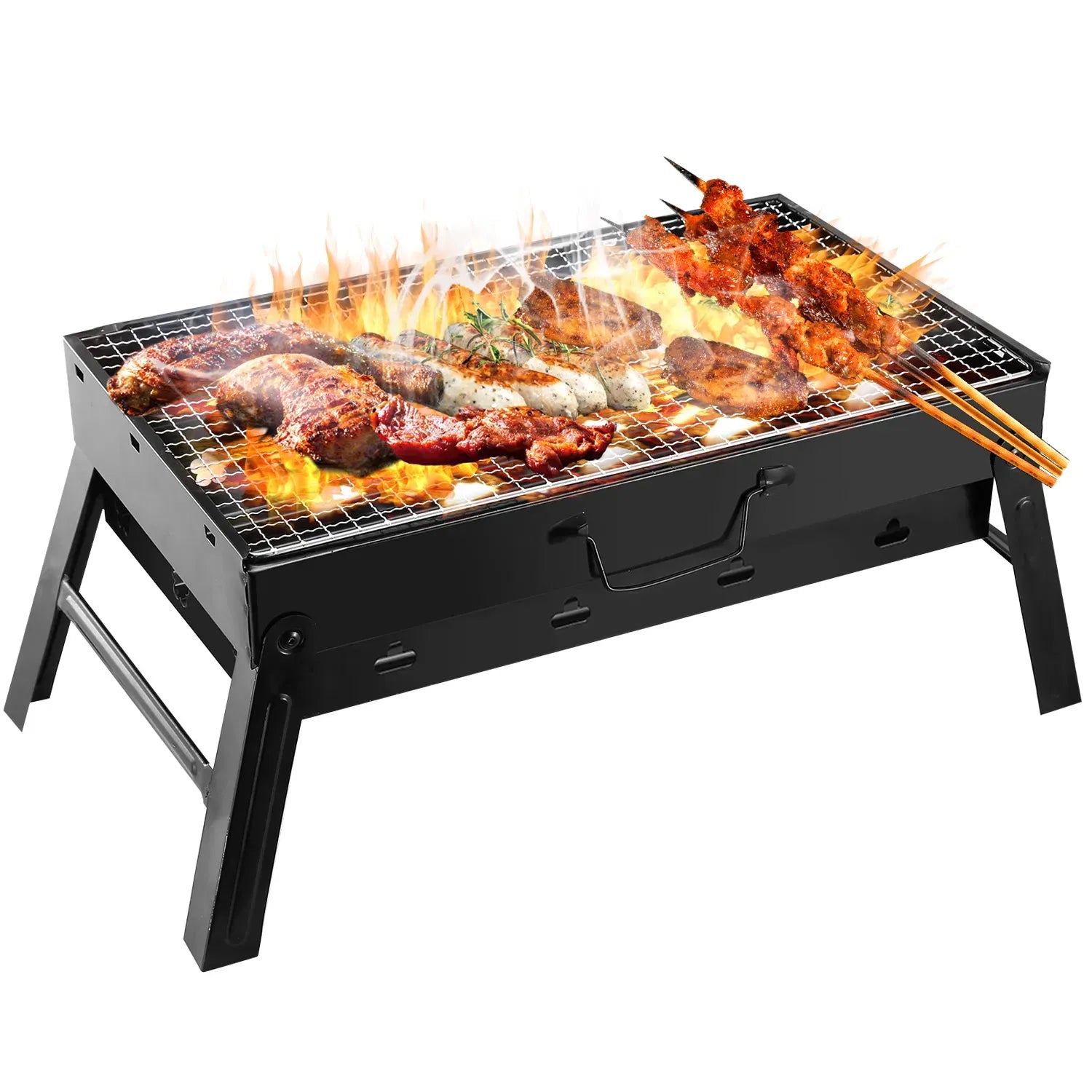 colonsPortable Foldable Charcoal BBQ Grill, 17" Outdoor Charcoal Grill with Wire Mesh, Easy Setup Tabletop Camping Grill for Patio, Picnic, Backyard, Travel, Black